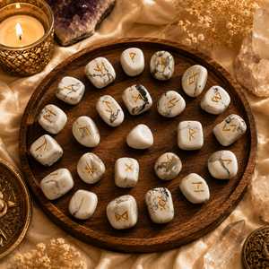 Juego de Runas Talladas en Howlite Blanca, Runas Elder Futhark, Piedras de Cristal Talladas, Bolsa de Terciopelo, Feng Shui, Meditación Espiritual - Product Image 3