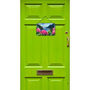 Washington Coast Rhododendrons Acuarela Colgante de pared Letrero de metal de aluminio para cocina Decoración para el hogar 8HX12W Placa de puerta multicolor - Product Image 2