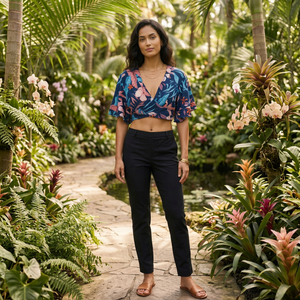 Blusa de Manga Corta con Cuello en V, Estampado Floral, Estilo Bohemio, Casual, para Mujer, Primavera-Verano, Holgada, de Rayón - Product Image 1