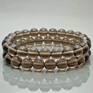 Pulsera Elástica de Cuentas de Cuarzo Ahumado Natural Chakralume de 8mm, Grado AA, Diseño Moderno Unisex, Hecha a Mano, Regalo de Sanación Hindú - Product Image 4