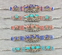 Bracelets tibétains en argent avec incrustations de turquoise, style ethnique classique, bijoux unisexes, cadeau pour l'anniversaire du bouddhisme tibétain