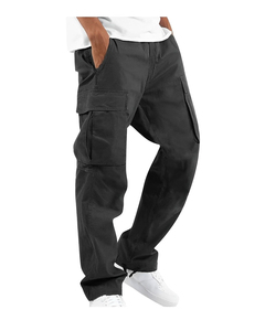 Pantalon cargo slim fit en toile avec taille élastique et poches latérales à boutons-pression pour homme, style streetwear - Product Image 4