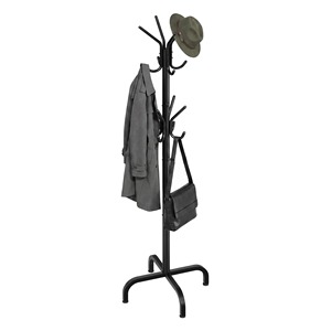 Perchero clásico de metal negro con ganchos para sombreros y soporte para paraguas, diseño multifuncional para almacenamiento en la entrada. - Product Image 4