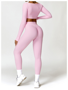 Womens Seamless Yoga Set Gym Fitness Workout Tracksuit High Waist <b>Leggings</b> Long Sleeve Crop Top Activewear Sportswear for Womens - Product Image 3