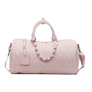 Sac de voyage chic en cuir PU matelassé avec chaîne de perles décorative et bandoulière amovible - Product Image 1