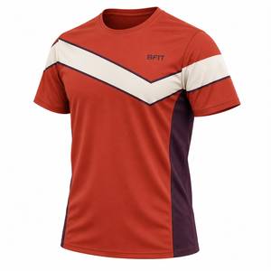 Men's Short Sleeve Sport T-<b>Shirt</b> Red White Purple <b>Geometric</b> Pattern Quick Dry Regular Fit O-Neck Knitted Polyester - Product Image 2