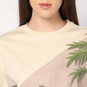 T-shirt court oversize pour femme, motif jungle beige, coupe classique, décontracté, printemps, doux, respirant, écologique, haut de mode - Product Image 5