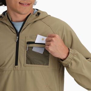 เสื้อแจ็คเก็ตผู้ชายผ้าไนลอนยืดหยุ่นแบบซิปครึ่งตัว แขนเสื้อแบบแร็กแลน มีกระเป๋าแบบจิงโจ้ สำหรับเดินป่า มีกระเป๋าที่อก - Product Image 5