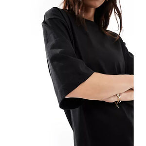 Camiseta de algodón lisa de corte holgado para mujer, estilo streetwear, personalizada, de gran gramaje, blanca, oversize - Product Image 3