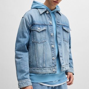 Chaqueta Vaquera Azul Personalizada para Hombre, Estilo Deslavado, Corte Ajustado Informal, Prenda Exterior de Mezclilla para Moda Urbana y Estilo Callejero - Product Image 1