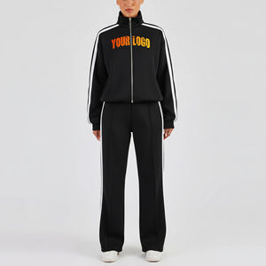 Chándal de invierno de algodón 100% con cremallera para mujer, de color liso con rayas laterales, bordado de encaje, estilo vintage, ¡superventas! - Product Image 1