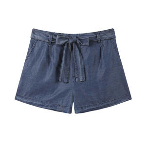 Shorts de Verano para Mujer, Talla Grande, Formales, de Mezclilla, Lavado Claro, Transpirables, Mini Jeans con Decoración de Botones, Color Sólido - Product Image 1