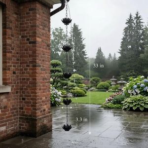 Chaîne de pluie en métal de haute qualité en forme de tasse, noire, perforée, à suspendre, pour décoration de jardin extérieur, design moderne, thème nature - Product Image 2