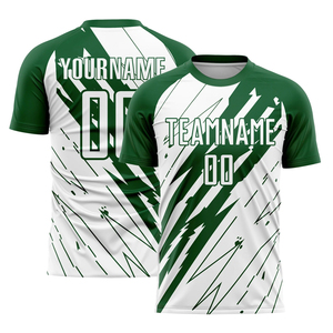 ชุดเสื้อฟุตบอลแบบยูนิเซ็กซ์สีเขียวขาวพิมพ์ลายตามสั่งชื่อทีมหมายเลขชุดยูนิฟอร์มผู้ใหญ่แขนสั้นดูดซับความชื้น - Product Image 2
