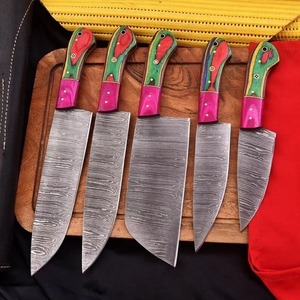 Ensemble de couteaux de cuisine en acier damas fait main avec manche en bois, ensemble de couteaux de chef pour l'extérieur - Product Image 1