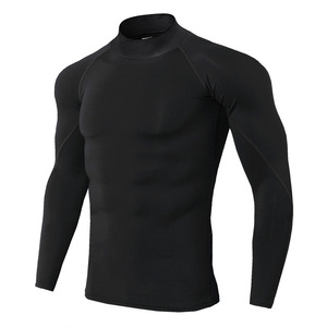 <b>Men's</b> Long Sleeve <b>Turtleneck</b> Compression Shirt <b>Black</b> With Neon Green Stitching Quick Dry Slim Fit Sporty Workout Top - Product Image 4