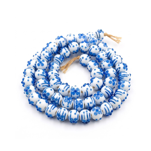 Luxury White Blue Lampwork Glass Beads 16mm Round | Handmade Glass Beads 8 Inch Strand for Jewelry, <b>Bracelet</b> Necklace Craft Use - Product Image 1