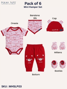 Conjunto de Ropa para Bebé Polka Tots, 6 Piezas, Traje de Recién Nacido, Mameluco, Pantalones, Gorro, Manoplas, Botines, Pañuelo, Babero, Algodón Suave, Cómodo - Product Image 3
