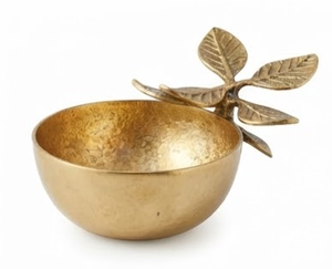Bol en métal doré de qualité supérieure avec accent feuille, fait main, plat décoratif pour présentation sur table, élégant, essentiel pour la maison - Product Image 1