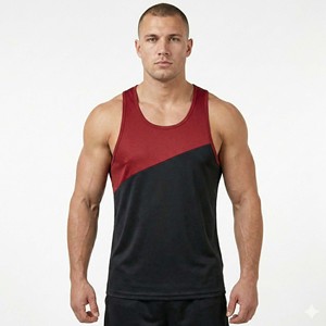 Men's Sleeveless Fitness Activewear Shirt Color <b>Block</b> Gym Muscle Tank Top Men's Panel Muscle Vest Premium Gym Activewear - Product Image 2