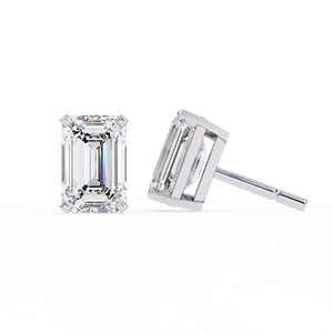 Pendientes de Plata 925 con Moissanita Corte Esmeralda, Baño de Rodio, Engaste Tipo Cesta, Joyería Fina Elegante - Product Image 1