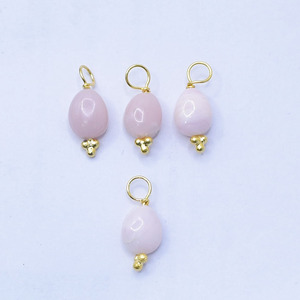 8-10 mm Pink <b>Opal</b> Smooth Tumble <b>Pendant</b> Gold Plated Three Rawa Charm Handmade Gemstone Jewelry - Product Image 2