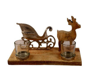 Most Trending Wooden Tealight Holder With Silver Christmas Tree Design <b>Square</b> Base Indoor Home Decoration For Holiday Season - Product Image 2