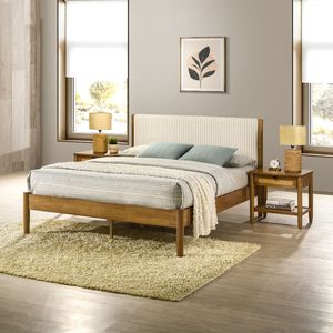 Vichy 3 pezzi camera da letto Queen Size in legno di gomma con plateau letto in velluto a coste con due comodini funzionali ed eleganti - Product Image 2