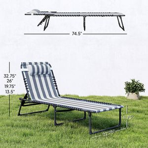 Sdraio Pieghevole Blu e Bianca con 4 Posizioni Reclinabili, Cuscino Posteriore, Rete Traspirante e Seduta con Elastici per Uso in Spiaggia - Product Image 3