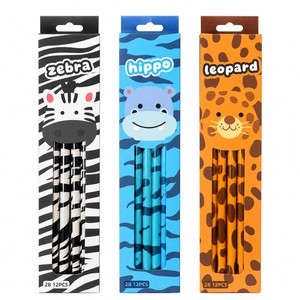 Juego de 12 Lápices 2B con Estampado Animal y Borrador, Cuerpo Negro, Impresión por Sublimación, Material Escolar y de Oficina, OEM ODM - Product Image 1