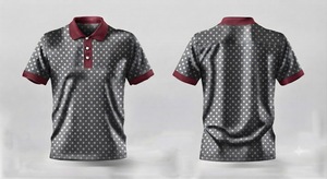 เสื้อโปโลแขนสั้นลายจุดสีเทาสำหรับผู้ชาย พิมพ์ลายดิจิทัล ผ้าถัก ระบายอากาศได้ดี สไตล์ลำลอง - Product Image 2