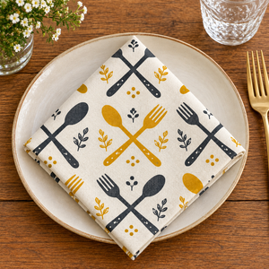 Serviette en coton imprimé de qualité supérieure avec motif cuillère et fourchette croisées – Serviette de table moderne pour cuisine, restaurant, hôtel et maison - Product Image 1