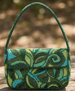 Bolso de Hombro para Mujer con Bordado de Hoja Verde y Cuentas, Moderno, Hecho a Mano, con Solapa de Cuentas de Semillas, Bandolera, Bolso de Fiesta de Verano, Venta al por Mayor - Product Image 2
