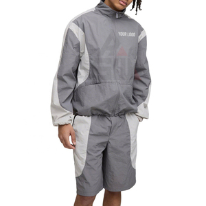 Zip Soft Shell Crinkle Nylon Acid Wash Vintage Breathable Lightweight Tracksuit Men Boxy Fit Track Jacket Shorts Set Unisex - Product Image 3