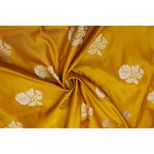Embroidered Poly Brocade <b>Fabric</b> by Yard-Mustard <b>Gold</b> Floral Design 44 Inch Wide - Product Image 4