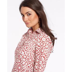 <b>Boho</b> Chic Red Block Print Cotton <b>Shirt</b> for Women with Floral Design Lightweight Fabric and Everyday Casual Wear - Product Image 3