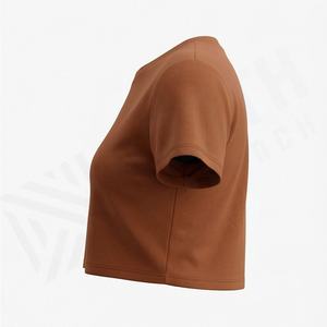 T-shirt court en coton et polyester pour femme, logo personnalisé, vente en gros, nouveau style, couleur unie, haute qualité, couleur personnalisable - Product Image 3