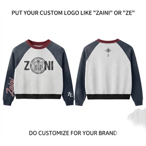 Premium 320 GSM Cotton Polyester Fleece Raglan Panel <b>Sweatshirt</b> <b>Grey</b> Navy Custom Embroidery Print Logo - Product Image 1