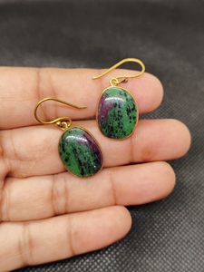 Boucles d'oreilles pendantes en laiton doré avec pierre précieuse naturelle Zoisite rubis, cadeau de mariage, bijoux - Product Image 4