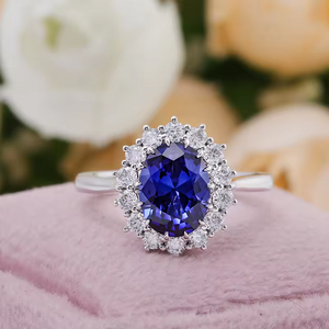Anillo de Diamantes con Zafiro Azul Real Genuino, Anillo de Compromiso con Zafiro de Laboratorio, Anillo de Oro de 14k para Regalo de Cumpleaños - Product Image 3
