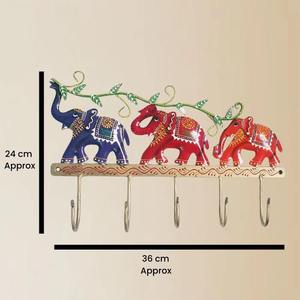 Handcrafted 3 Elephant Salute 5 <b>Hooks</b> Wall Hanger Premium Quality Traditional Antique Iron Wall Decor Durable Wall Decor - Product Image 2