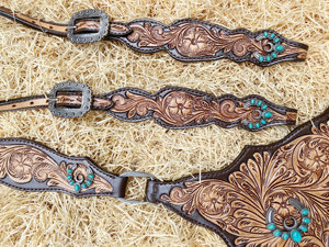 Ensemble de bridon Hackamore à traction latérale de qualité supérieure avec têtière simple tressée sans mors et harnais de poitrine - Product Image 5