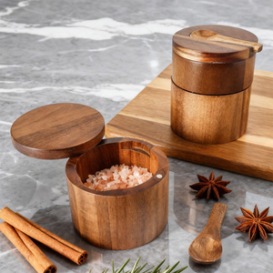 Acacia Round Spice Jar Seasoning <b>Box</b> <b>with</b> Swivel Magnetic <b>Lid</b> and Spoon <b>Wooden</b> <b>Storage</b> <b>Box</b> Divided Spice Holder - Product Image 5