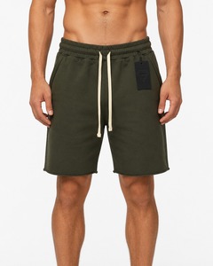 Men's Olive Green Cotton Bermuda Shorts With Drawstring Waist And Front Logo Tag Casual Style Summer Acid Wash Shorts for Men - Product Image 1