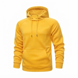 Sweat-shirt à capuche jaune pour homme, manches raglan, en polaire, décontracté, avec poches, coupe classique, pour l'automne, tricoté, couleur unie - Product Image 1