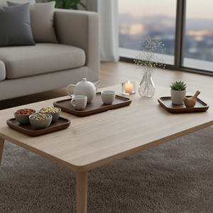 Juego de 3 bandejas de servir apilables de madera maciza premium, modernas, de lujo, ecológicas, aptas para lavavajillas, para uso en la cocina, té, café y comedor. - Product Image 4