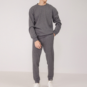Ensemble de sweat-shirt décontracté pour homme, col rond, couleur unie, tricot en coton, vêtements d'automne, pantalon de jogging, 2 pièces - Product Image 2