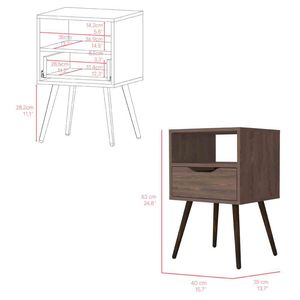 Comodino a cassetto singolo Fugaz con ripiano aperto con finitura noce scuro - Product Image 3