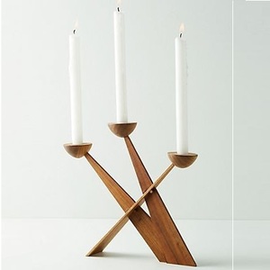 Acacia Wood Triple Branch <b>Candelabra</b> Mid Century Modern Taper Candle Holder Unique Sculptural Decorative Dining Room Centerpiece - Product Image 3