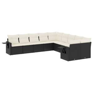 Grand ensemble de canapés de jardin modulaires en rotin PE blanc crème, noir et crème, avec une modularité exceptionnelle - Product Image 2